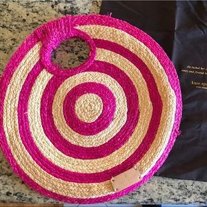 Pink Genuine Kate Spade Round Straw Raffia Purse